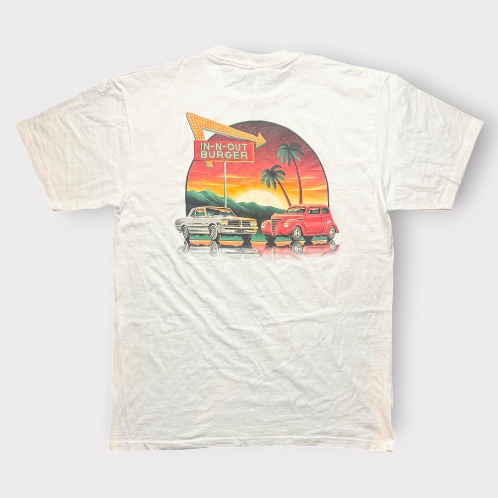 In-N-Out Burger Utah Graphic T-Shirt Mens Large White Classic Car Sunset Print